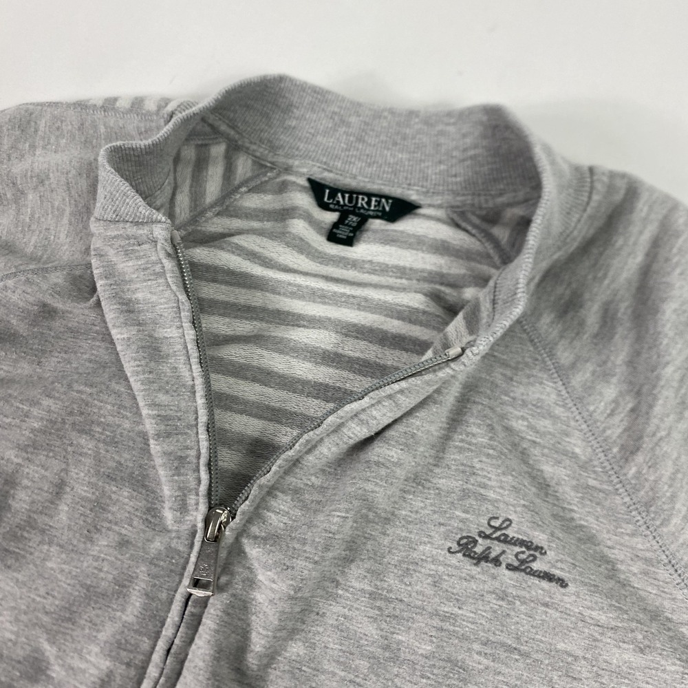 Lauren Ralph Lauren Jacket Womens 2X Gray Full Zip Knit Striped Sleeve Logo